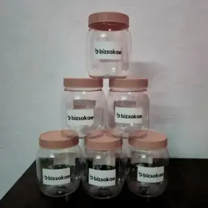BizSoKae Transparent PET Storage Jars with Rose Gold Lids, 500ml Capacity, Set of 6